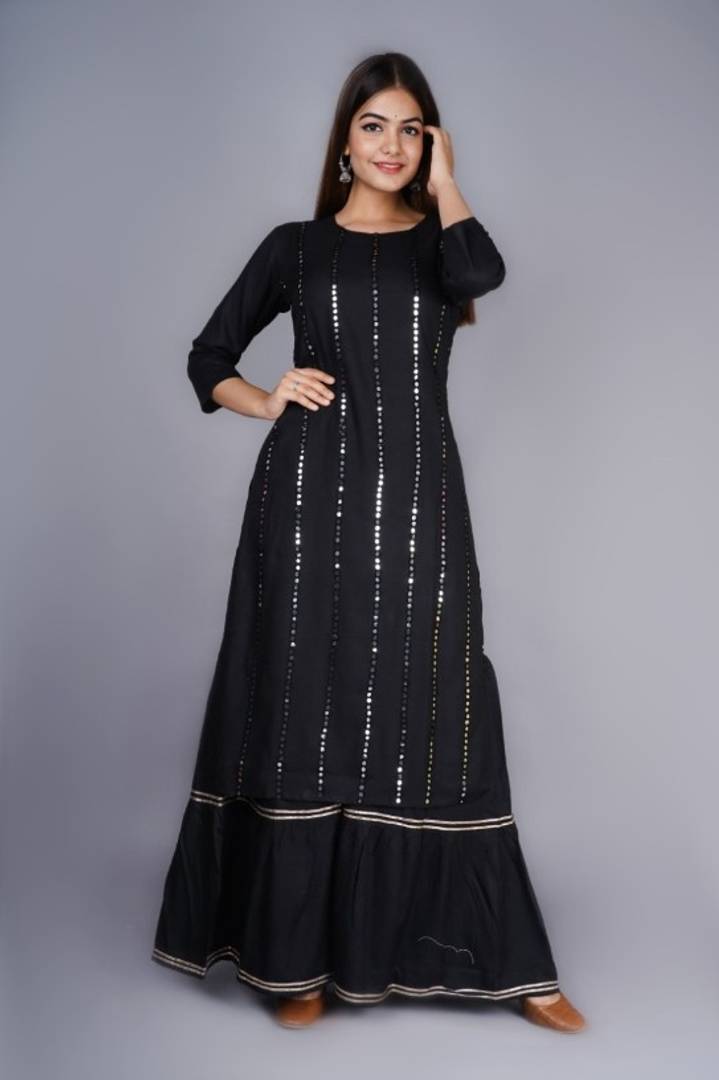 Women's Rayon Gota Work Kurta With Palazzo Set